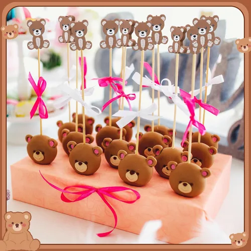 Vista 6 de Tioncy 100 unidades de palillos de cóctel con diseño de oso, palillos de dientes de oso de 4.7 pulgadas para aperitivos, pinchos de bambú