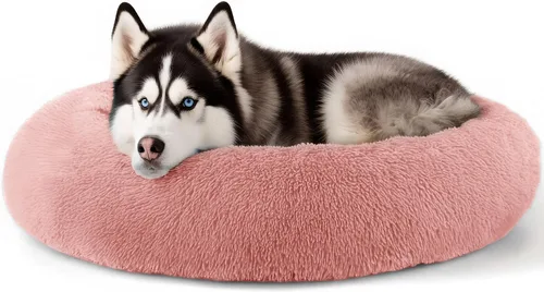 Vista 44 de Hoewina - Cama redonda, calmante, en forma de rosquilla, lavable, esponjosa para interiores, perros y gatos pequeños y medianos, negro, 20 pulgadas