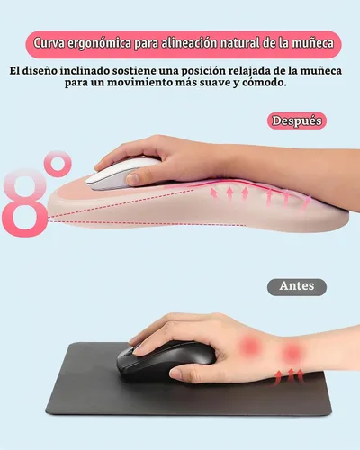 Vista 2 de Alfombrilla de mouse ergonómica con reposamuñecas, soporte de espuma viscoelástica con diseño de pendiente, superficie de licra lisa, base