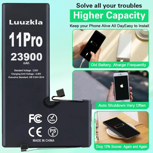 Vista 3 de Batería de 23900 mAh compatible con iPhone 11 PRO, nueva actualización, repuesto de batería de gran capacidad, compatible con iPhone 11 Pro