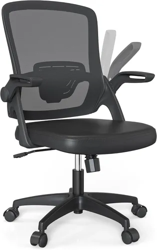 Vista 7 de Silla de escritorio ergonómica de malla giratoria para computadora con reposabrazos abatibles y soporte lumbar