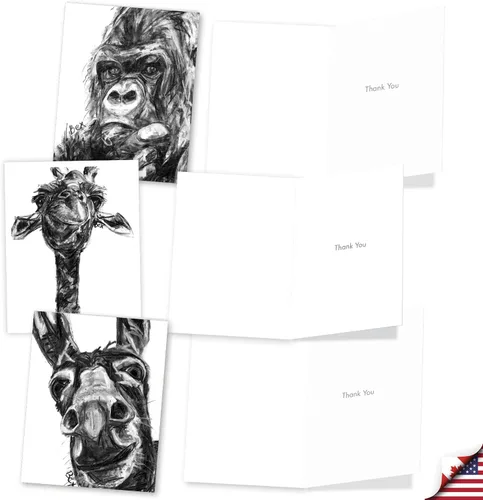 Vista 3 de The Best Card Company - 10 tarjetas de agradecimiento en caja con sobres, juego de papelería de agradecimiento de animales para hombres, mujeres