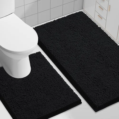 Vista 120 de Juego de alfombras de baño Smiry de 2 piezas, suave alfombra absorbente de chenilla y juego de alfombra en forma de U para inodoro, alfombra de baño