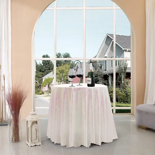 Vista 10 de Manteles redondos de lentejuelas negros para fiestas, de 121,9 cm, mantel redondo de purpurina ajustado, pequeño, lindo y dulce, para boda