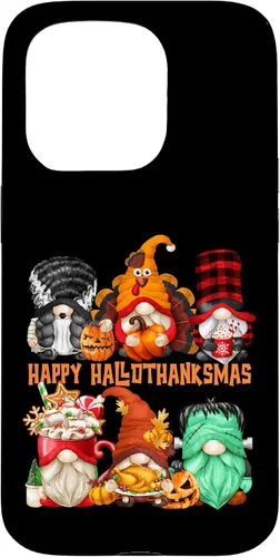 Vista 14 de iPhone 16 Halloween Thanksgiving Christmas Gnomes Happy Hallothanksmas Case