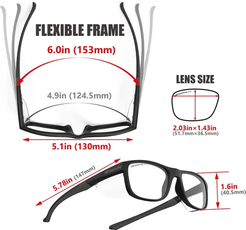 Vista 5 de HTS HUNTERSKY TR90NZZ - Lentes de seguridad con escudo lateral, tamaño pequeño, para mujeres y hombres, ANSI Z87, anti niebla, resistentes a