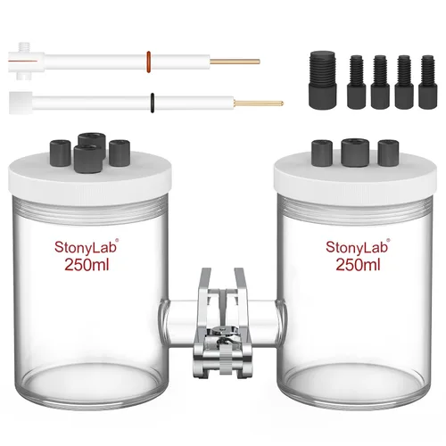 Vista 7 de stonylab Células electrolíticas tipo H, electrolizador de membrana de intercambio iónico reemplazable de borosilicato células electroquímicas