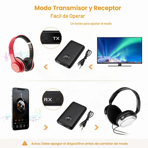 Vista 3 de Adaptador Bluetooth auxiliar para automóvil, receptor transmisor Bluetooth 2 en 1, adaptador inalámbrico portátil, receptor de audio auxiliar
