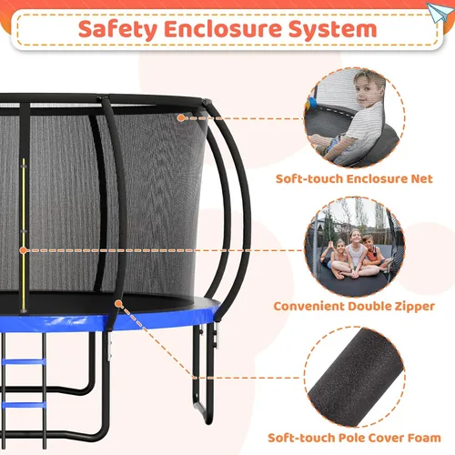 Vista 6 de Zevemomo Trampolín para exteriores para niños y adultos, trampolín recreativo de 12 pies, 14 pies, 15 pies, 16 pies, con red de seguridad y postes