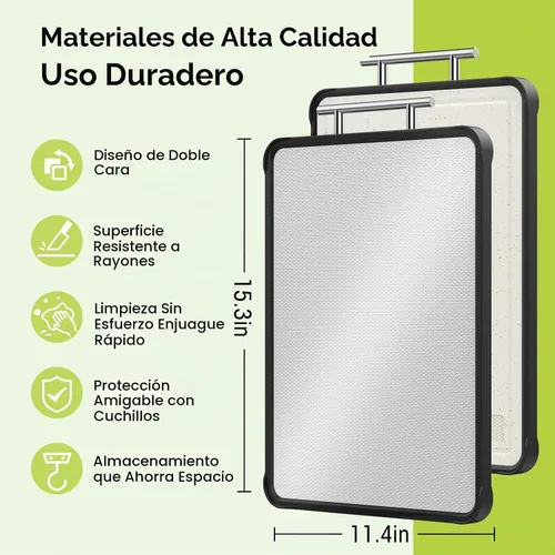 Vista 4 de Tabla de cortar de acero inoxidable, tablas de cortar de acero inoxidable 316 de doble cara para cocina, tabla de cortar PP 2 en 1 de grado