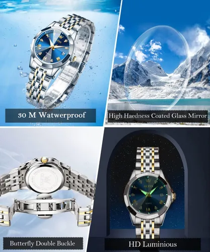 Vista 4 de Relojes OLEVS para Mujer con Fecha Acero Inoxidable Plata Relojes de Lujo para Mujer con Pequeña Correa Relojes de Diamante para Mujer Impermeables