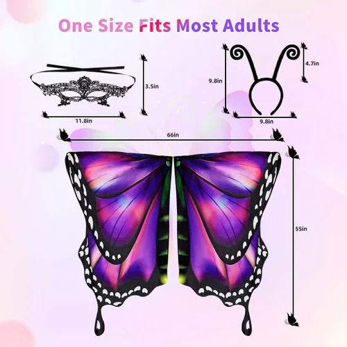 Vista 6 de Butterfly Costume for Women Butterfly Wings for Women Fairy Wings Cape with Mask and Antenna Headband Halloween Costumes
