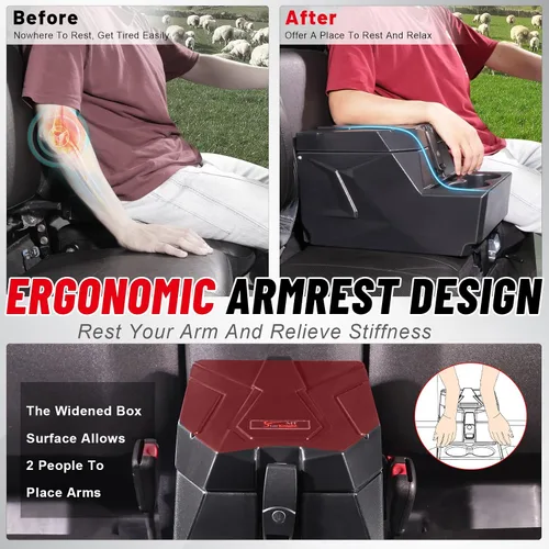 Vista 3 de StarknightMT Caja de Reposabrazos de Consola Central UTV con Portavasos, Ajuste Universal para Asiento de Banco, Almacenamiento Compatible