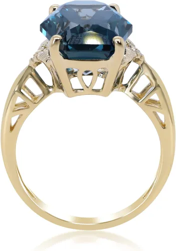 Vista 4 de Gin & Grace Anillo de topacio azul Londres auténtico de oro amarillo de 14 con diamantes para mujer, joyería hecha a mano con forma de topacio azul