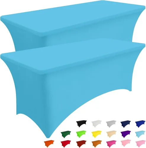 Vista 21 de Smiry Paquete de 2 Manteles de Spandex de 6 Pies, Manteles Elásticos Ajustables Extensibles, Lavables y Sin Arrugas, Cubierta Rectangular para Mesa