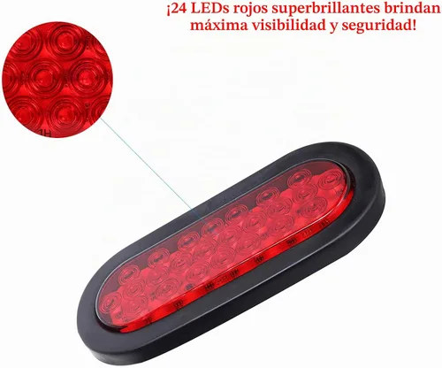 Vista 2 de NPAUTO 2 luces traseras ovaladas de remolque de 6 pulgadas, 24 luces LED rojas de freno de giro de parada impermeables de montaje empotrado