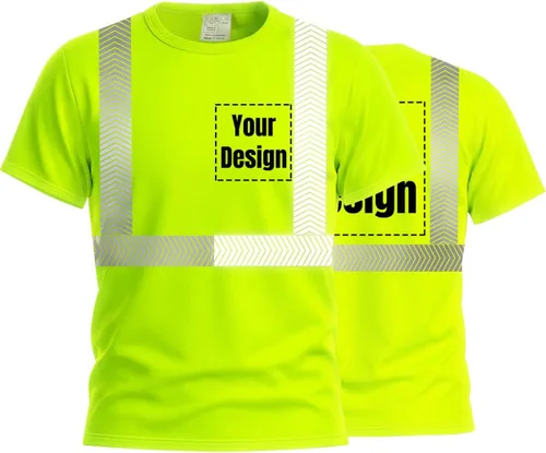 Vista 29 de Camiseta Hi Vis con tira reflectante de alta visibilidad, camisetas de seguridad personalizadas para tu logotipo, camisas de trabajo al aire libre