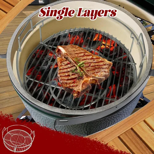 Vista 2 de Estante Expansor de 5 Piezas para Big Green Egg Medium Kit de Repuesto Parrillas para Eggspander Conveggtor Basket Acero Inoxidable 304 con Sistema