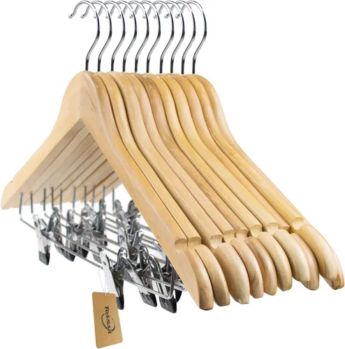 Vista 6 de Tosnail 10 ganchos de madera con clips de acero y ganchos, para faldas