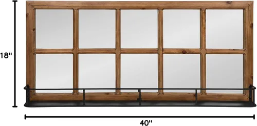 Vista 6 de Kate and Laurel Jackson Casual Farmhouse - Espejo de ventana de madera maciza de 10 pulgadas con estante de metal negro envejecido, 40 x 18