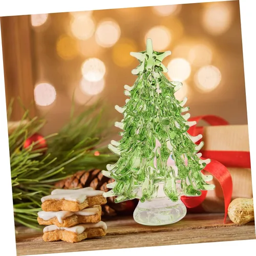Vista 3 de Mini figura de árbol de Navidad, decoración de escritorio de cristal para alegría, diseño de árbol de Navidad iluminado para decoración festiva Verde