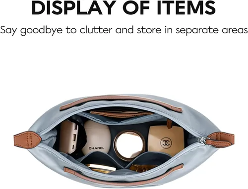 Vista 4 de Longchamp Neverful - Organizador de bolso con cremallera (28, azul claro) organizador de bolsas medianas, múltiples bolsillos con posición de taza