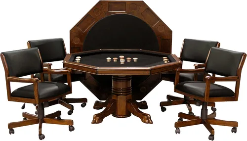 Vista 2 de Juego combinado 3 en 1 y mesa de comedor con 4 sillas giratorias (castaño)