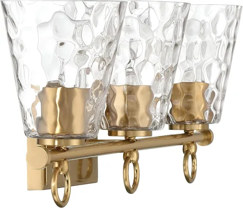Vista 12 de Imogen - Lámpara de tocador de 3 luces de cristal de agua martillada y metal dorado cepillado