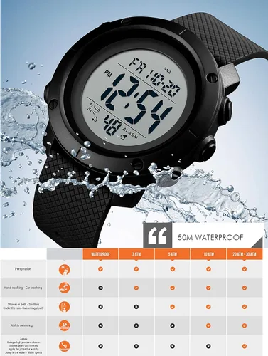 Vista 6 de Reloj digital para niños grandes, resistente al agua, luz trasera militar, reloj para adolescentes 1428, Blazk., Digital