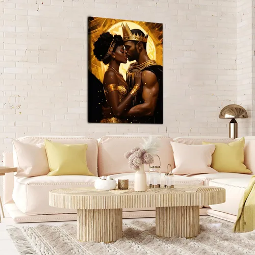 Vista 205 de Arte de pared afroamericano, decoración de rey y reina bailarín negro para sala de estar, arte de pareja de amor negro para dormitorio, lienzo