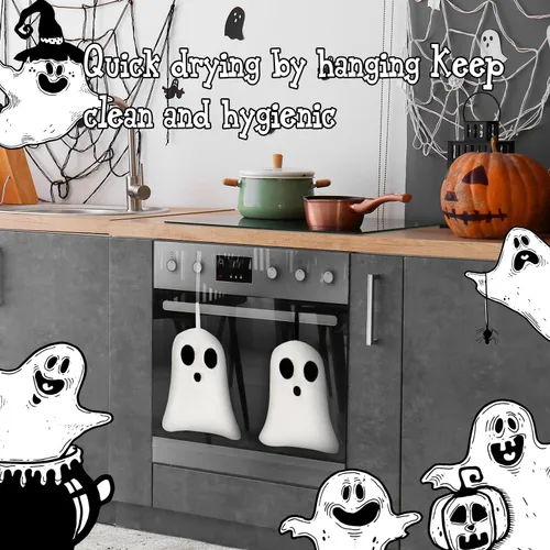 Vista 7 de Quera Paquete de 2 toallas de mano con diseño de fantasmas de Halloween, bordadas, decoración de lujo, para baño, juego de toallas decorativas