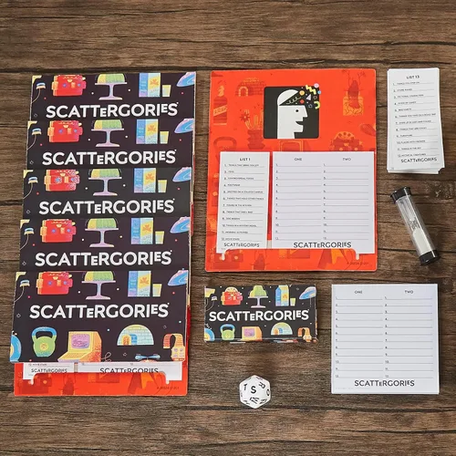 Vista 3 de Hasbro Gaming Scattergories Juego Clásico, Juego de Fiesta para Adultos y Adolescentes de 13 Años en Adelante, Juego de Mesa para 2+ Jugadores