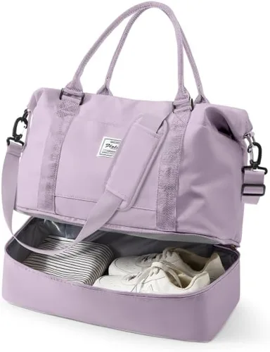 Vista 18 de VECAVE Bolsa de viaje para mujer, bolsa deportiva para gimnasio, E20-Púrpura profundo, Grande, Bolsa de viaje
