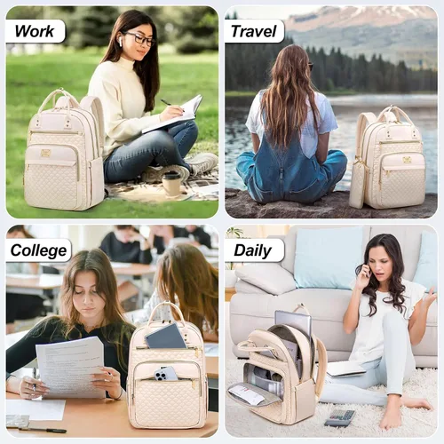 Vista 6 de Mochila Tealari para laptop para mujeres, mochila para laptop de 15.6 pulgadas para el trabajo, mochila de viaje impermeable, mochila universitaria