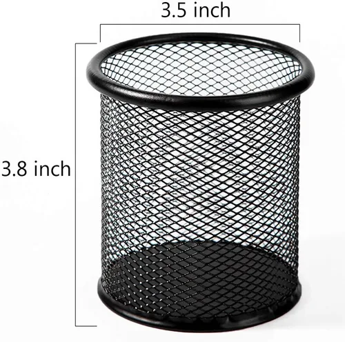 Vista 4 de Ameceres Paquete de 4 soportes de malla de alambre para lápices, vasos de metal, estuche organizador de bolígrafos, tarro negro para oficina y hogar