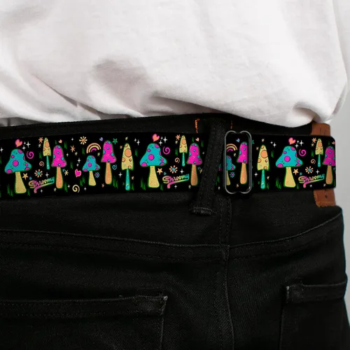 Vista 4 de Buckle-Down Cinturón, cinturón de seguridad hebilla cinturón, hongos jardín Shspacious negro multicolor, ajustable