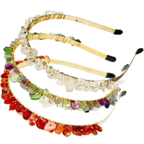 Vista 8 de Diadema de cuarzo de cristal crudo, accesorios para el cabello, tiara con joyas para mujeres y niñas, 3 piezas