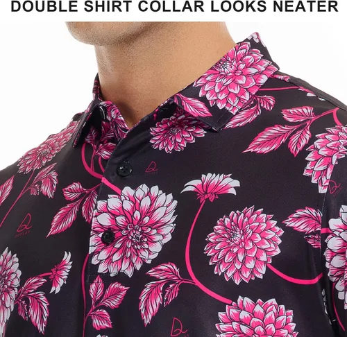Vista 5 de DEOLAX Mens Golf Shirt Fashion Print Floral Polo Shirts Short Sleeve Soft Classic Casual Dry Fit Golf Shirt for Men