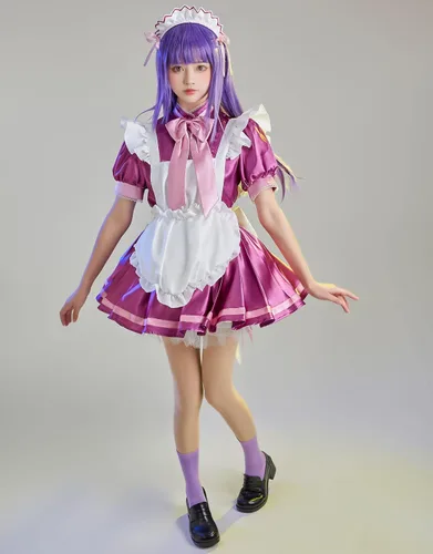 Vista 4 de Miccostumes Disfraz de anime para mujeres y niñas conjunto de vestido de sirvienta con accesorios