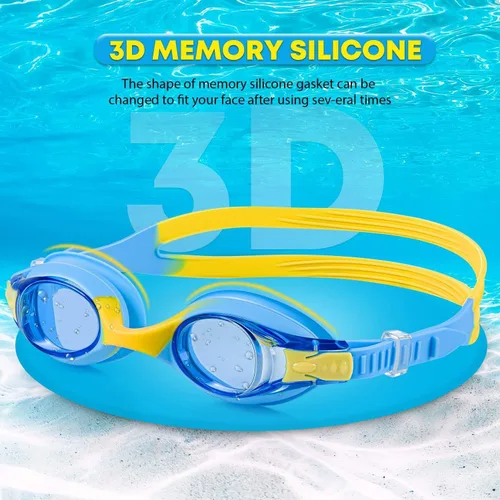 Vista 3 de Generic Portzon - Gafas de natación unisex para niños, antiniebla, sin fugas, visión clara, gafas de natación para piscina, azul/amarillo, paquete