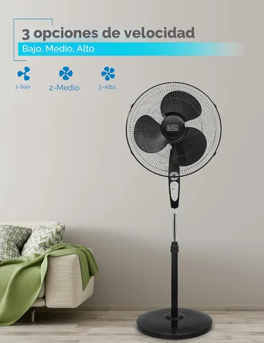 Vista 3 de BLACK+DECKER Ventilador de pie de 18 pulgadas con base de pedestal, ventilador de pedestal ajustable en altura con control remoto y panel de control