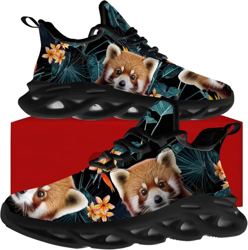 Vista 4 de Zapatos de panda rojo para mujeres y hombres, para correr, atletismo, caminar, tenis, tenis ligeros, zapatos de animales, regalos para él y ella