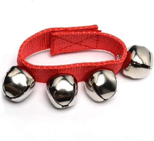 Vista 3 de Coolrunner 2 unids/4 unidades de campanas de muñeca musical de Navidad pandereta muñeca sacudiendo cascabeles de percusión orquesta sonajeros (rojo)