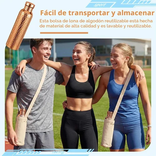 Vista 5 de LemonRoad - Juego de 2 botellas de agua de cobre (34 onzas/1000 ml) Hammered Health