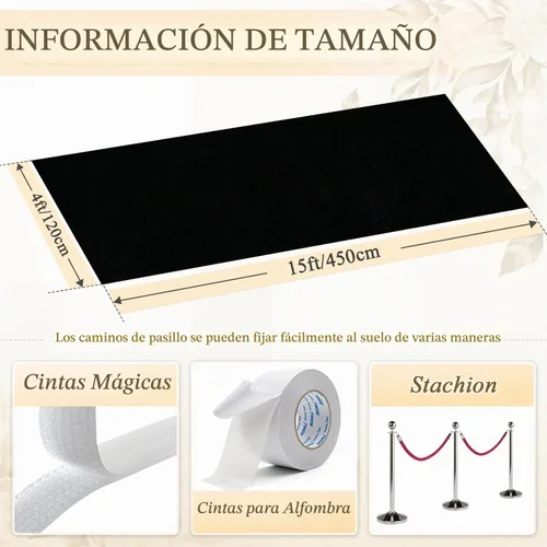 Vista 2 de Camino de pasillo negro de 4 x 15 pies para ceremonia de boda, alfombra de pasillo de terciopelo para pasillo, accesorios de boda para recepción