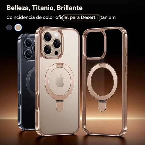 Vista 4 de Alphex Desert Titanium - Funda magnética para iPhone 16 Pro con soporte invisible, titanio pulido a juego para iPhone, protección militar contra