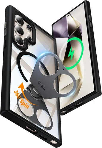 Vista 23 de Funda para Samsung Galaxy S24+ Plus, compatible con MagSafe, con soporte de anillo magnético giratorio de 360° [carga inalámbrica], soporte de Negro