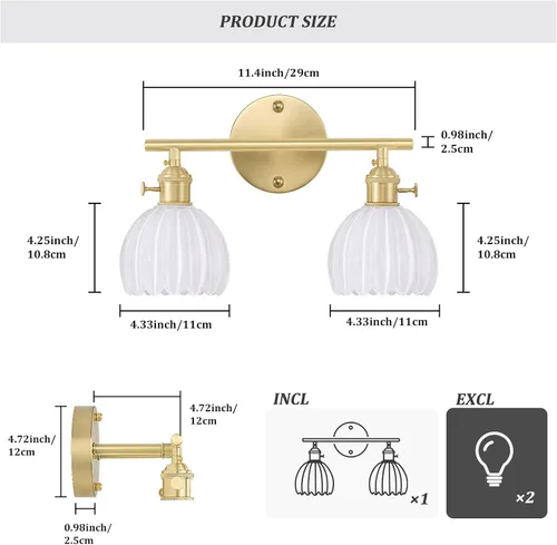 Vista 36 de Shenmoyl Lámparas de baño, lámpara de pared de 2 luces para tocador sobre espejo con pantalla de vidrio tulipán blanco para dormitorio, sala