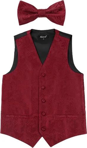 Vista 65 de Alizeal Conjunto de 2 piezas de corbata de lazo preatada de jacquard de cachemira con estampado floral clásico para niños