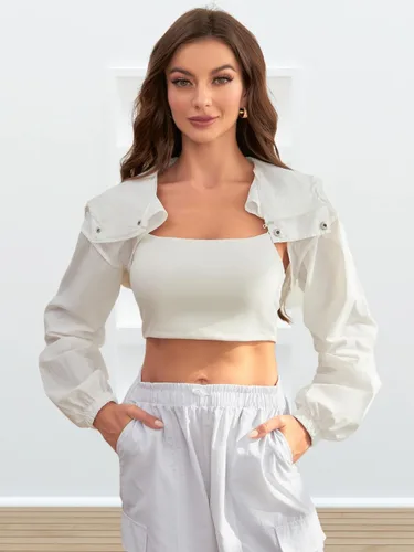 Vista 2 de Paewin Chaqueta corta cortavientos con capucha y cremallera para mujer